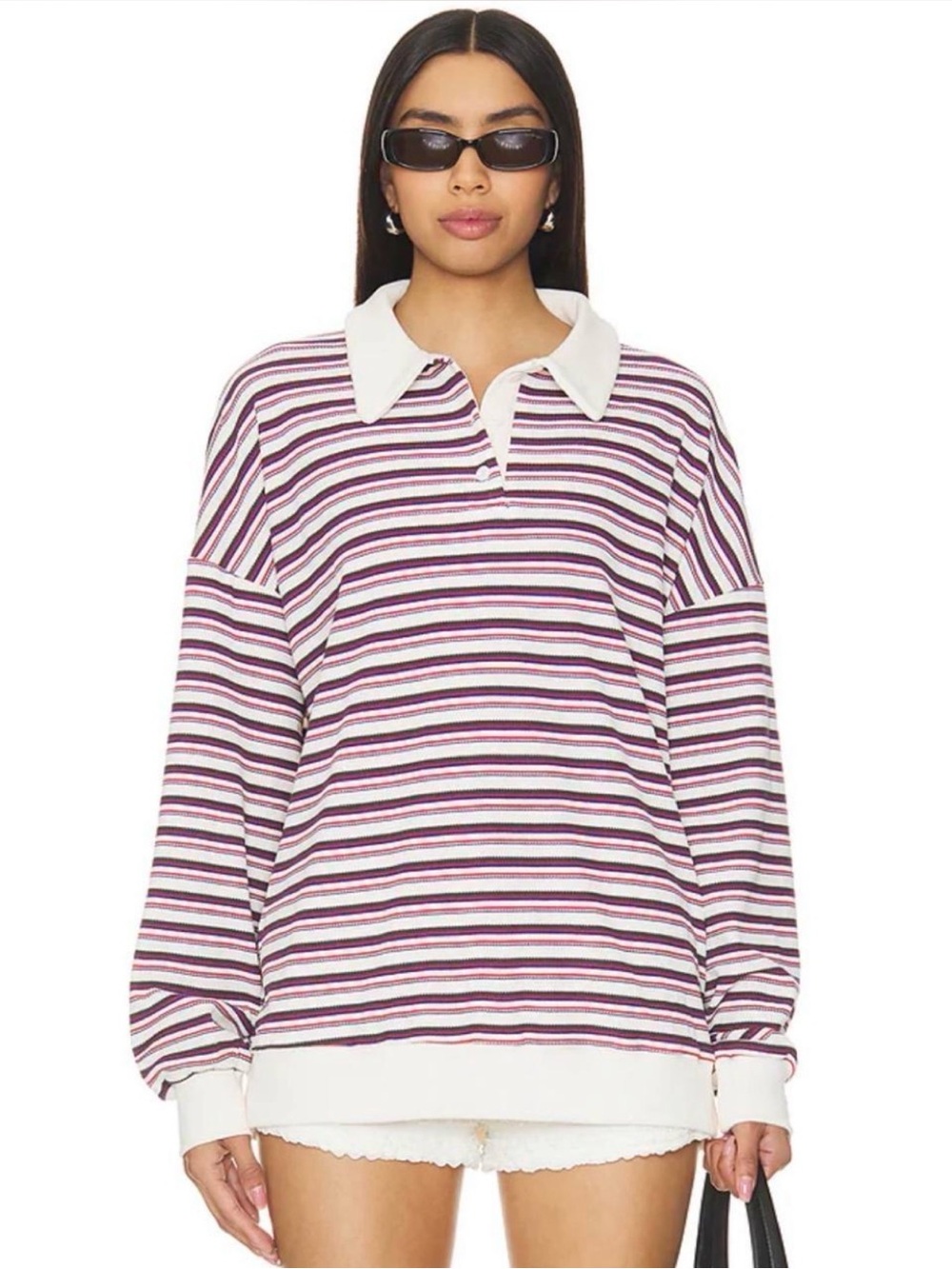 Lioness Porcelain White & Burgundy Striped Rugby Jersey